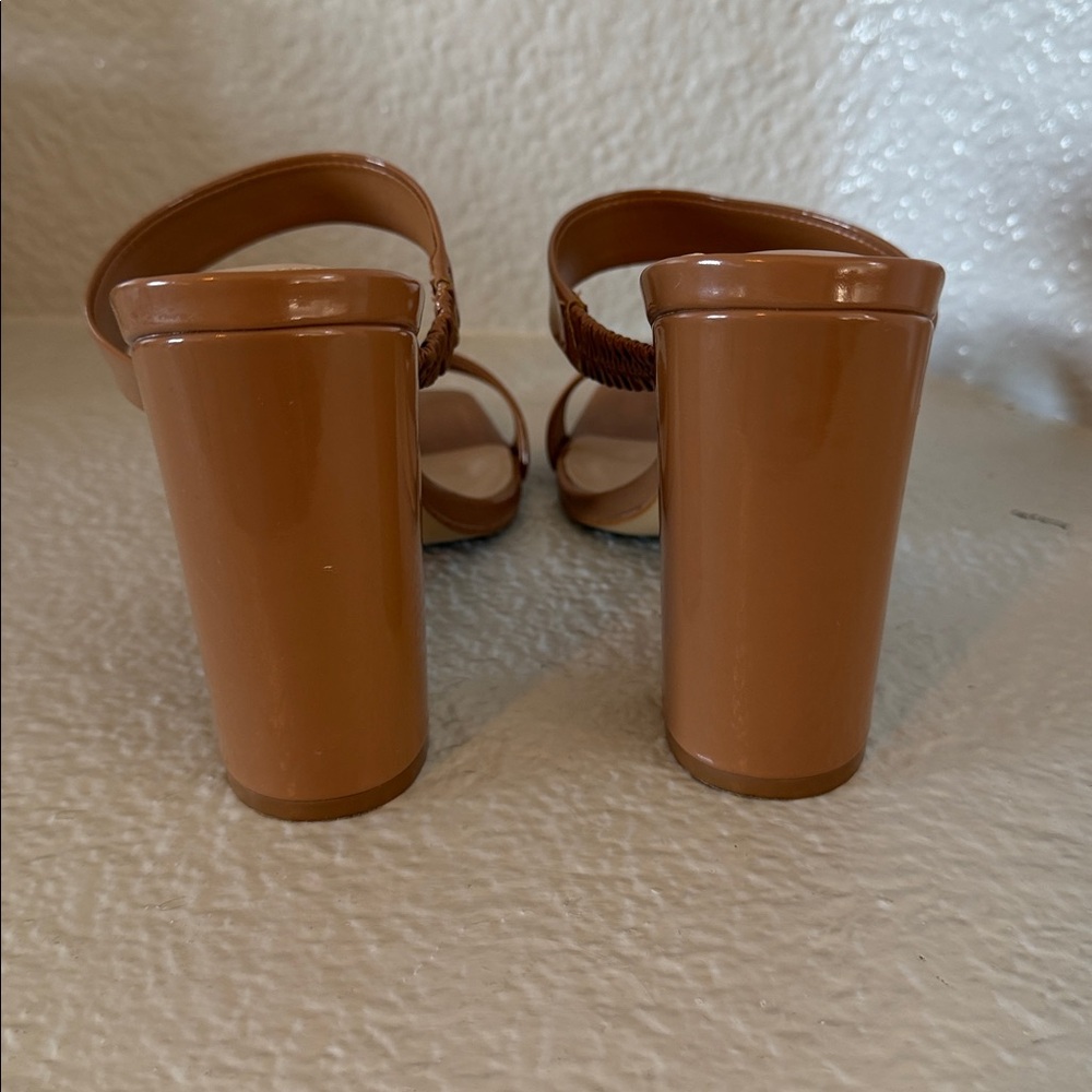 Aldo Brown / Nude Patent Leather Strap Sandals - Picture 4 of 6